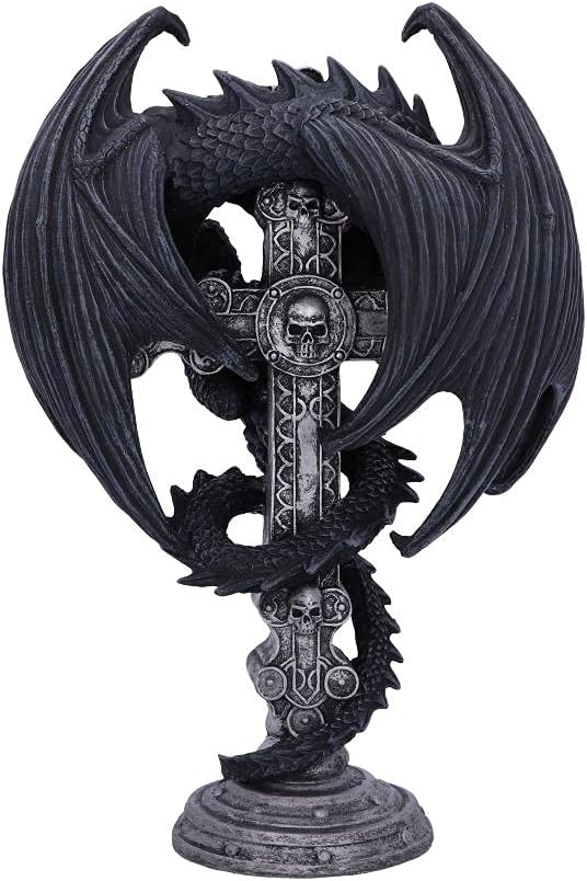 Nemesis Now Anne Stokes Gothic Guardian Dragon Cross Candle Holder 26.5cm, Black