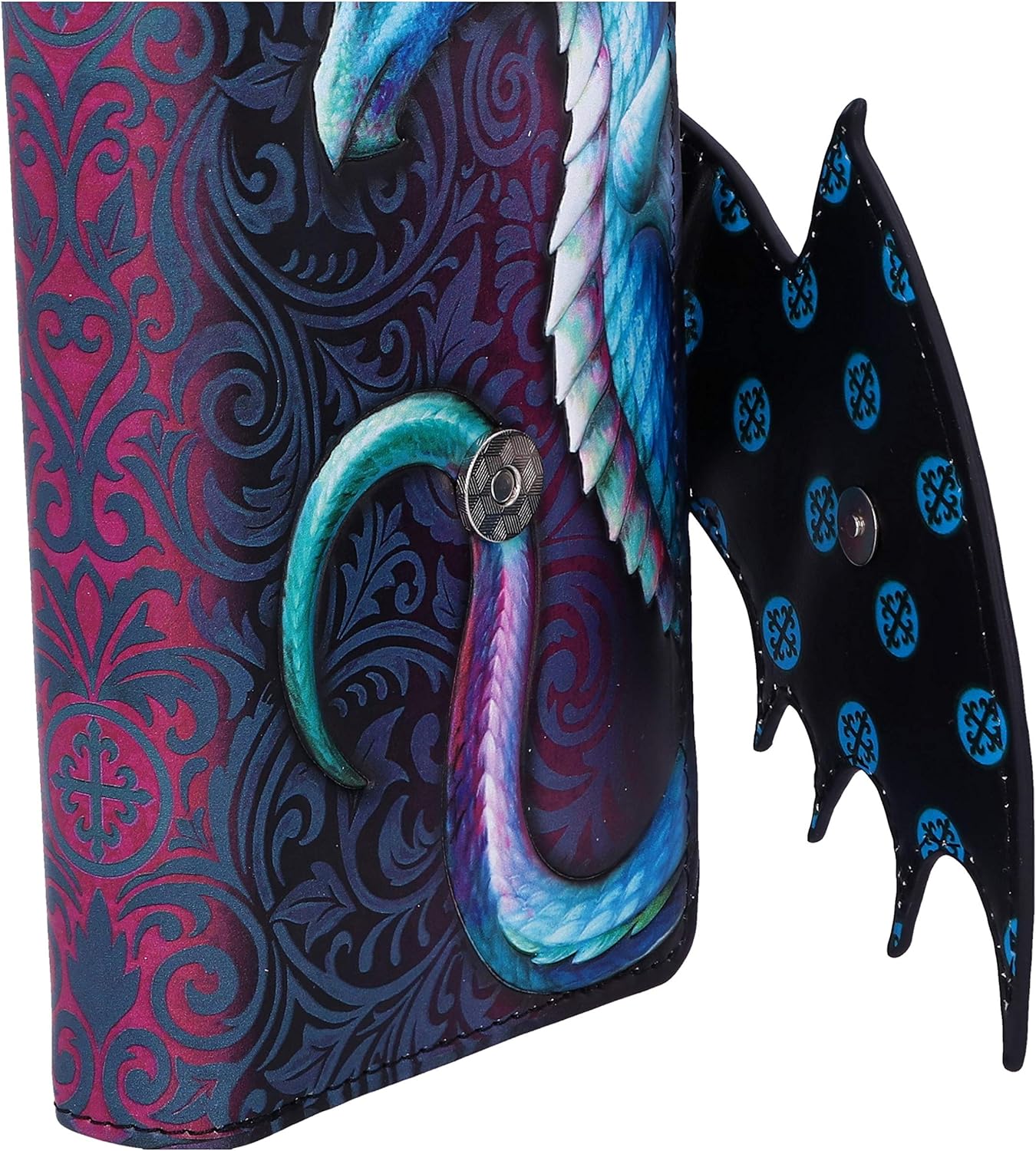 Nemesis Now Take Flight Embossed Purse Spacious Blue Dragon Wallet, 18.5cm, PU Leather, Red/Black, Intricate Baroque Designs, Wing Opening Purse, Multiple Card Slots & Zipped Coin Compartment