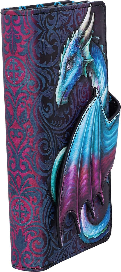 Nemesis Now Take Flight Embossed Purse Spacious Blue Dragon Wallet, 18.5cm, PU Leather, Red/Black, Intricate Baroque Designs, Wing Opening Purse, Multiple Card Slots & Zipped Coin Compartment