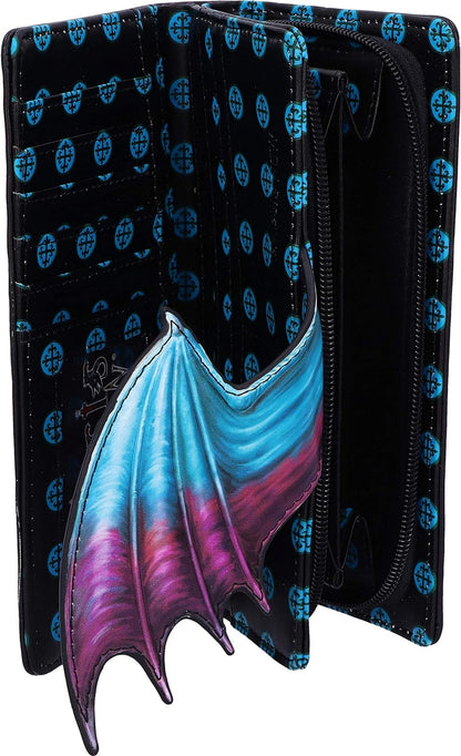 Nemesis Now Take Flight Embossed Purse Spacious Blue Dragon Wallet, 18.5cm, PU Leather, Red/Black, Intricate Baroque Designs, Wing Opening Purse, Multiple Card Slots & Zipped Coin Compartment