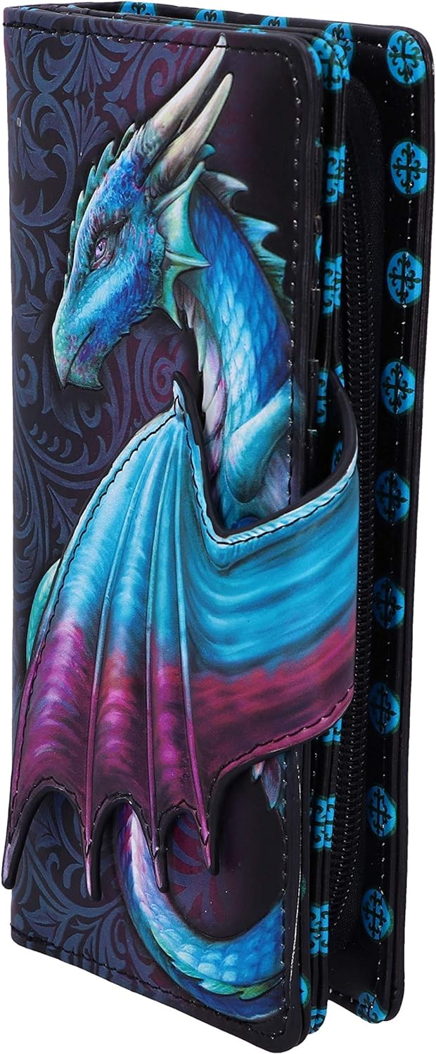 Nemesis Now Take Flight Embossed Purse Spacious Blue Dragon Wallet, 18.5cm, PU Leather, Red/Black, Intricate Baroque Designs, Wing Opening Purse, Multiple Card Slots & Zipped Coin Compartment