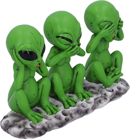 Nemesis Now Three Wise Martians 16cm See No Hear No Speak No Evil Alien Figurines, Green