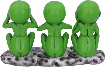 Nemesis Now Three Wise Martians 16cm See No Hear No Speak No Evil Alien Figurines, Green
