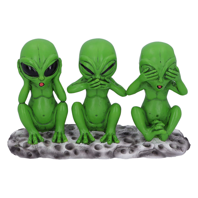 Nemesis Now Three Wise Martians 16cm See No Hear No Speak No Evil Alien Figurines, Green