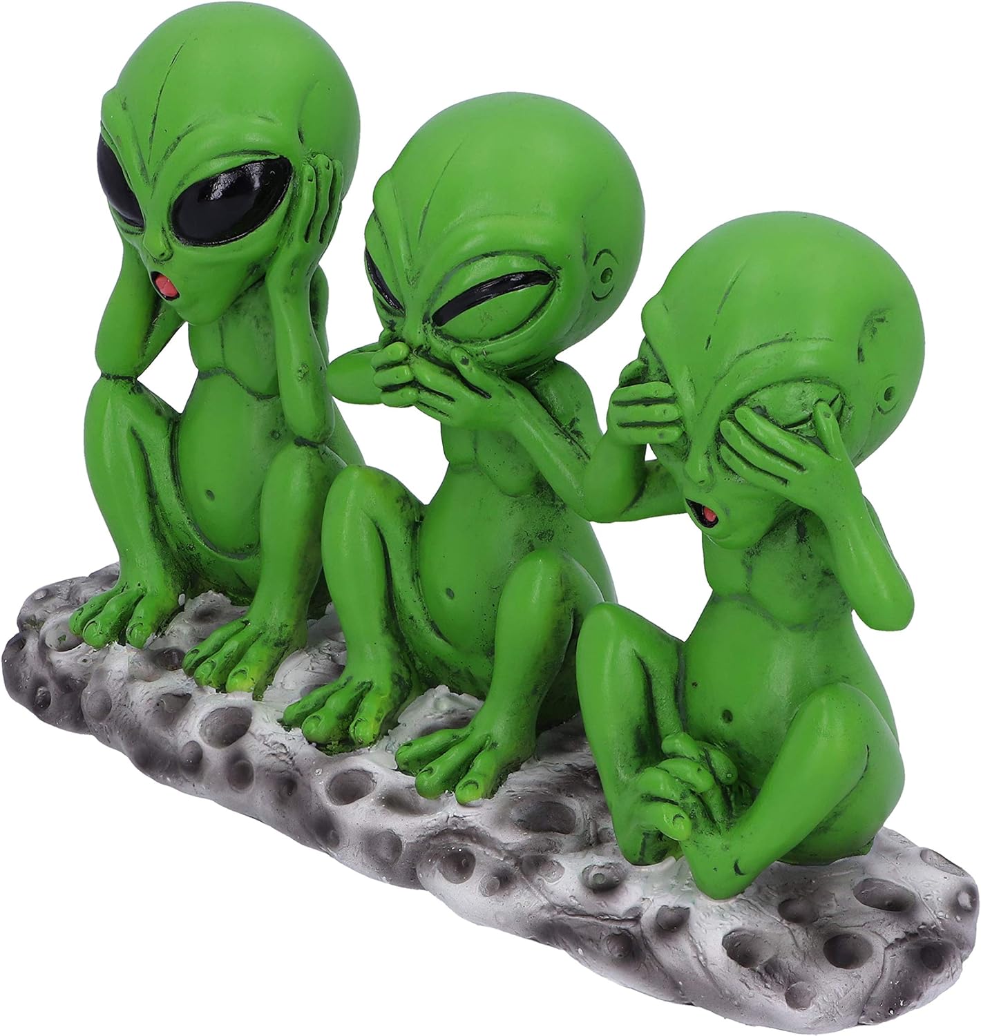 Nemesis Now Three Wise Martians 16cm See No Hear No Speak No Evil Alien Figurines, Green