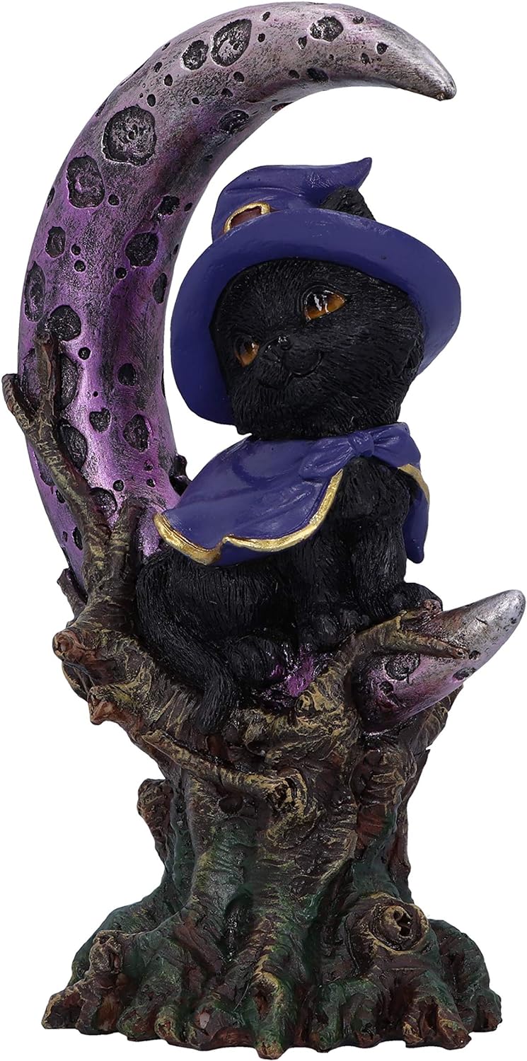 Nemesis Now Grimalkin Witches Familiar Black Cat and Crescent Moon Figurine, 18.5cm U5436T1