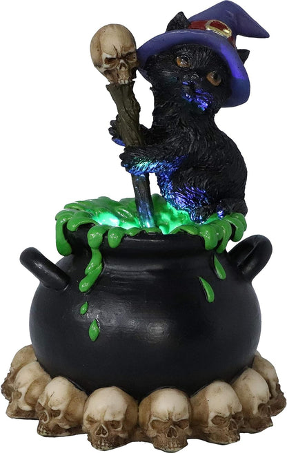 Nemesis Now Spook Witches Familiar Black Cat and Bubbling Cauldron Figurine,12cm