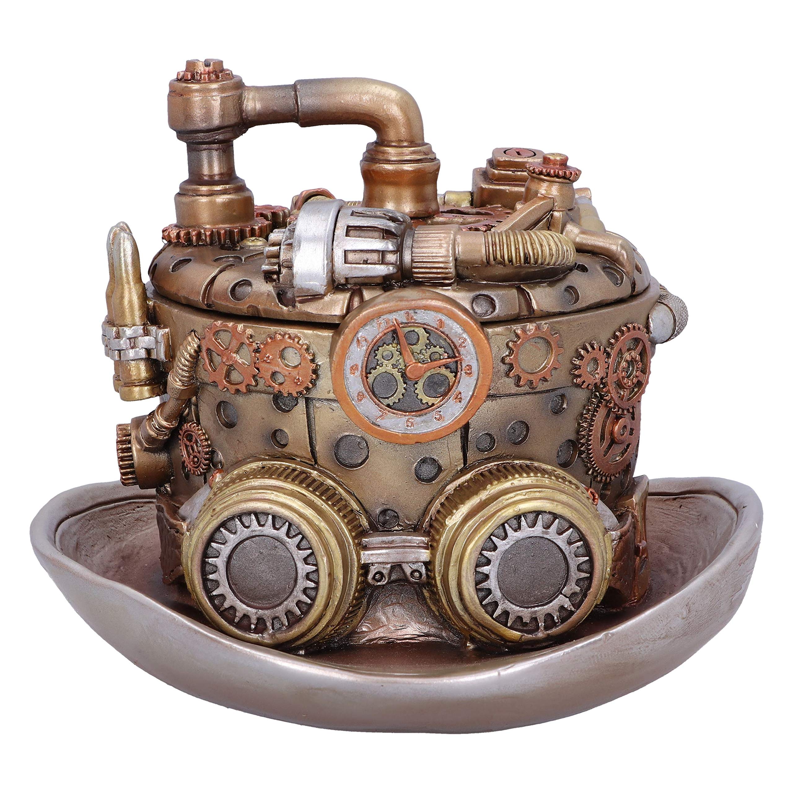 Nemesis Now Bronze Silver Cogwork Hatter Box Steampunk Hat Storage, 14.5cm