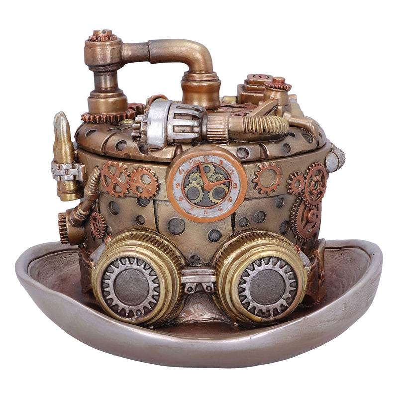 Nemesis Now Bronze Silver Cogwork Hatter Box Steampunk Hat Storage, 14.5cm