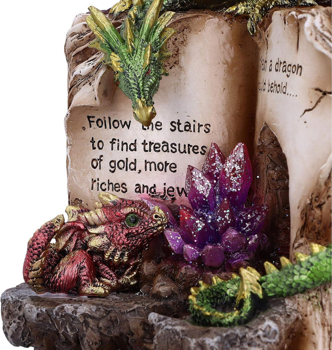 Nemesis Now with Book Crystal Figurine Figura de dragón con Libro de Cristal Hoard Finders, Resina, Verde, 20.8cm