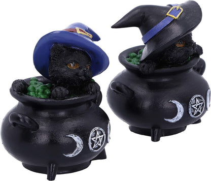 Nemesis Now Hubble and Bubble Witches Familiar Black Cat and Cauldron Figurines, 8cm