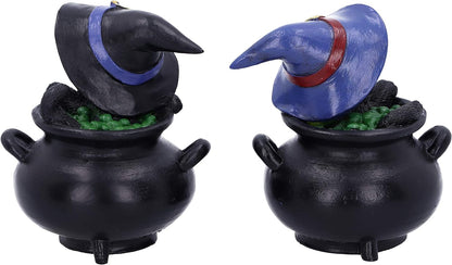 Nemesis Now Hubble and Bubble Witches Familiar Black Cat and Cauldron Figurines, 8cm