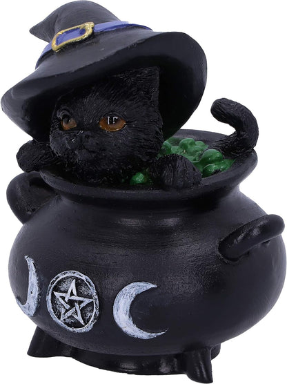 Nemesis Now Hubble and Bubble Witches Familiar Black Cat and Cauldron Figurines, 8cm
