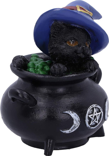 Nemesis Now Hubble and Bubble Witches Familiar Black Cat and Cauldron Figurines, 8cm