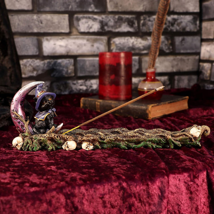 Grimalkin Witches Familiar Black Cat And Crescent Moon Incense Burner