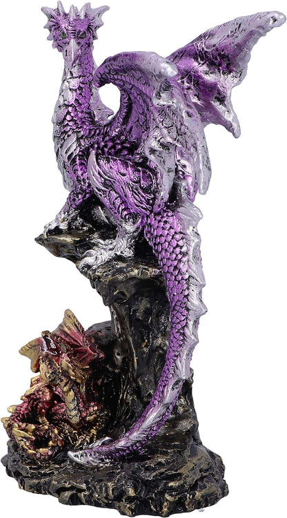Nemesis Now Hatchling Protection Dragon and Dragonling Parental Figurine,Purple,15.2cm
