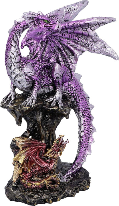 Nemesis Now Hatchling Protection Dragon and Dragonling Parental Figurine,Purple,15.2cm