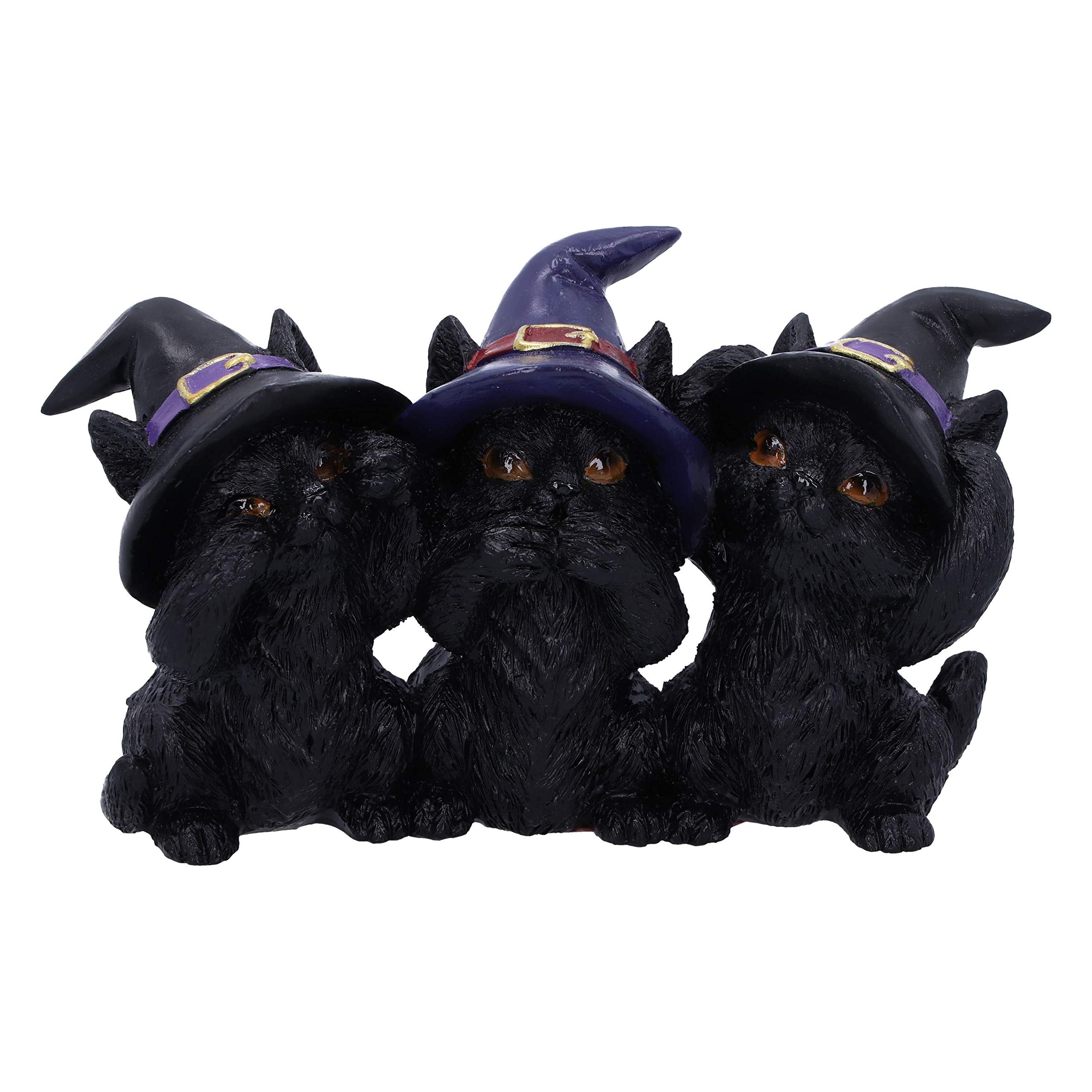 Nemesis Now Three Wise Black Cats See No Hear No Speak No Evil-Figura Familiar, Resina, Negro, 11.5cm