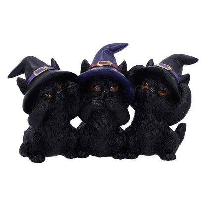 Nemesis Now Three Wise Black Cats See No Hear No Speak No Evil-Figura Familiar, Resina, Negro, 11.5cm