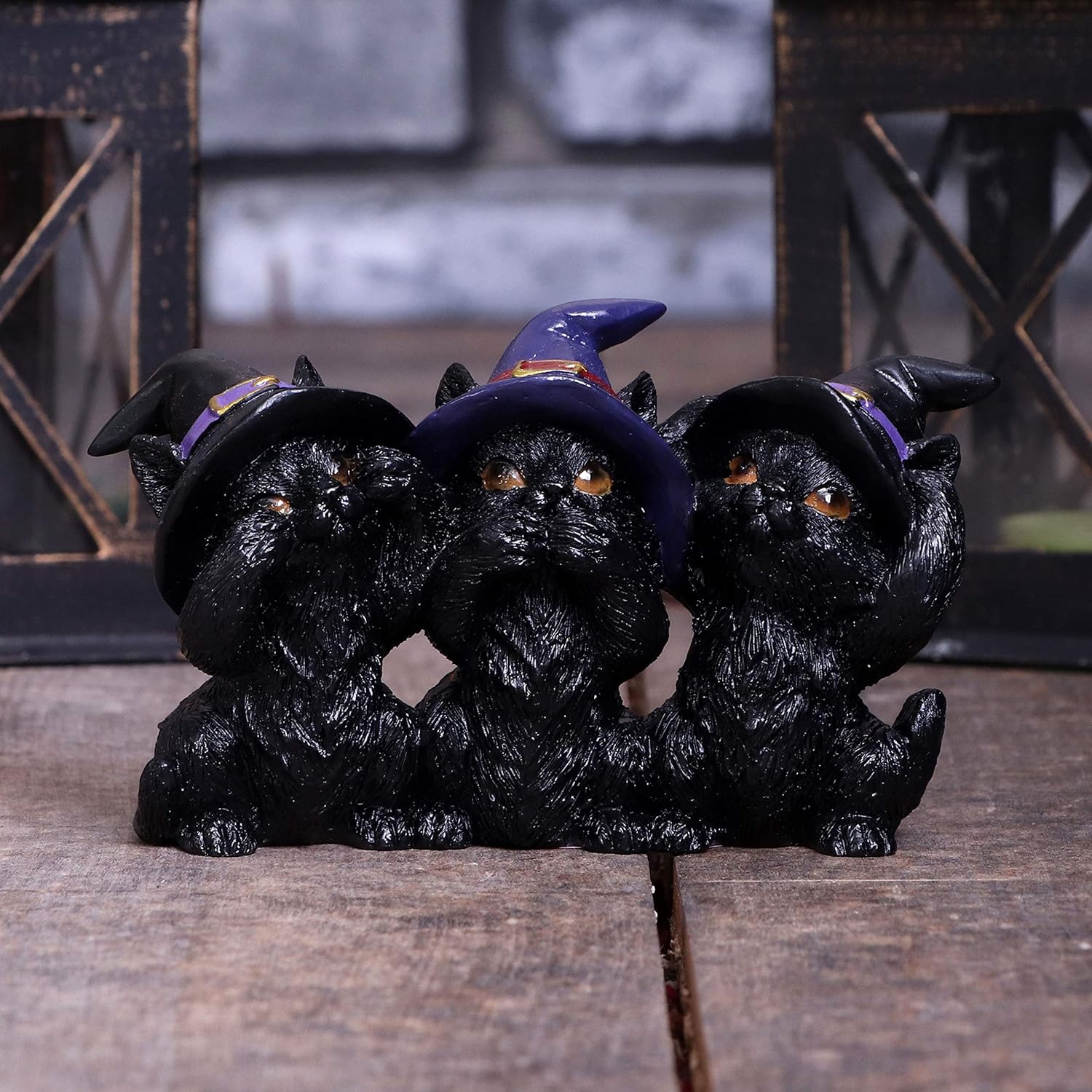 Nemesis Now Three Wise Black Cats See No Hear No Speak No Evil-Figura Familiar, Resina, Negro, 11.5cm