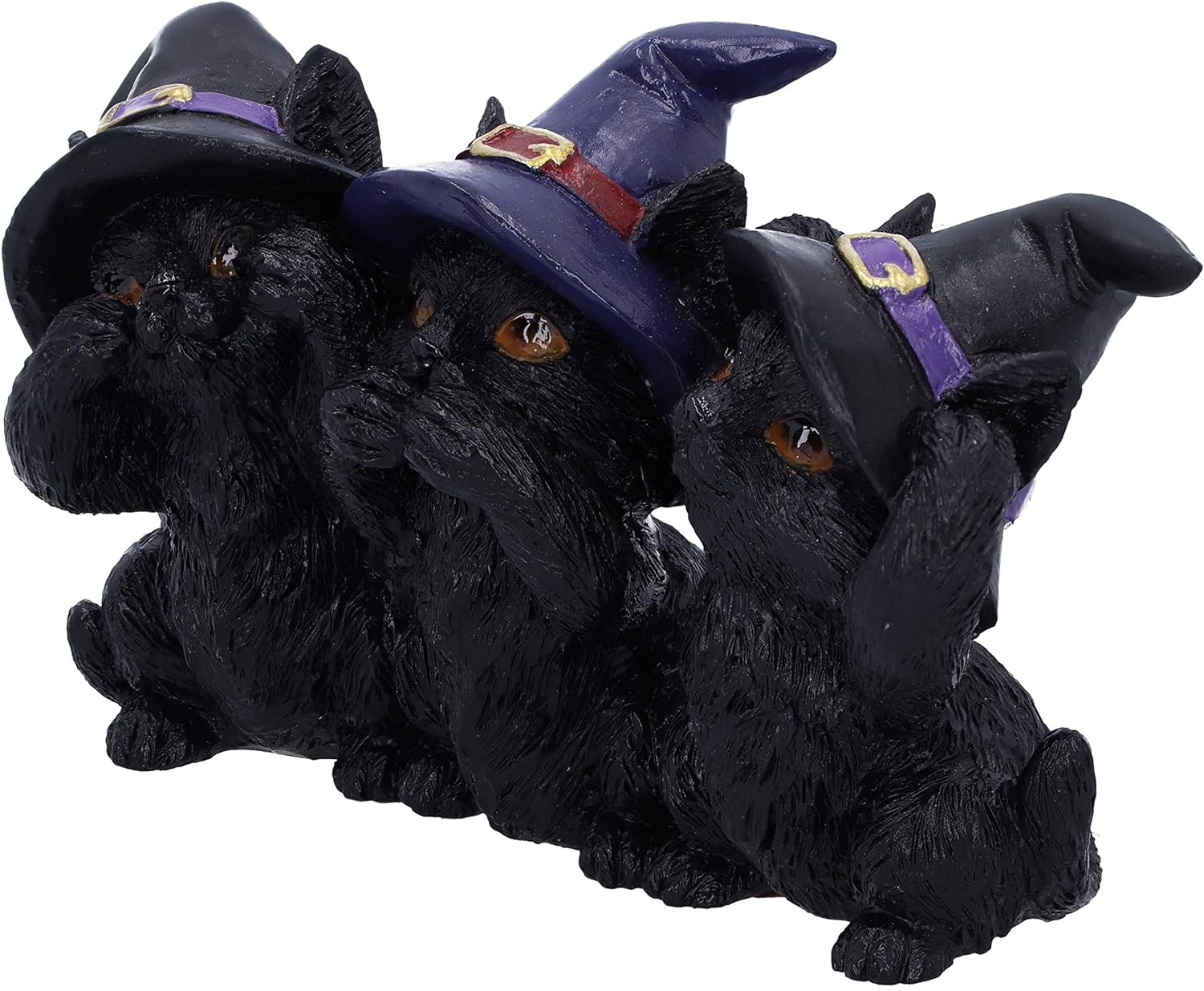 Nemesis Now Three Wise Black Cats See No Hear No Speak No Evil-Figura Familiar, Resina, Negro, 11.5cm