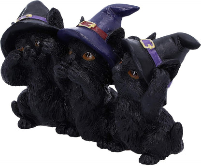 Nemesis Now Three Wise Black Cats See No Hear No Speak No Evil-Figura Familiar, Resina, Negro, 11.5cm
