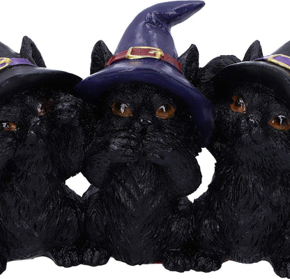 Nemesis Now Three Wise Black Cats See No Hear No Speak No Evil-Figura Familiar, Resina, Negro, 11.5cm