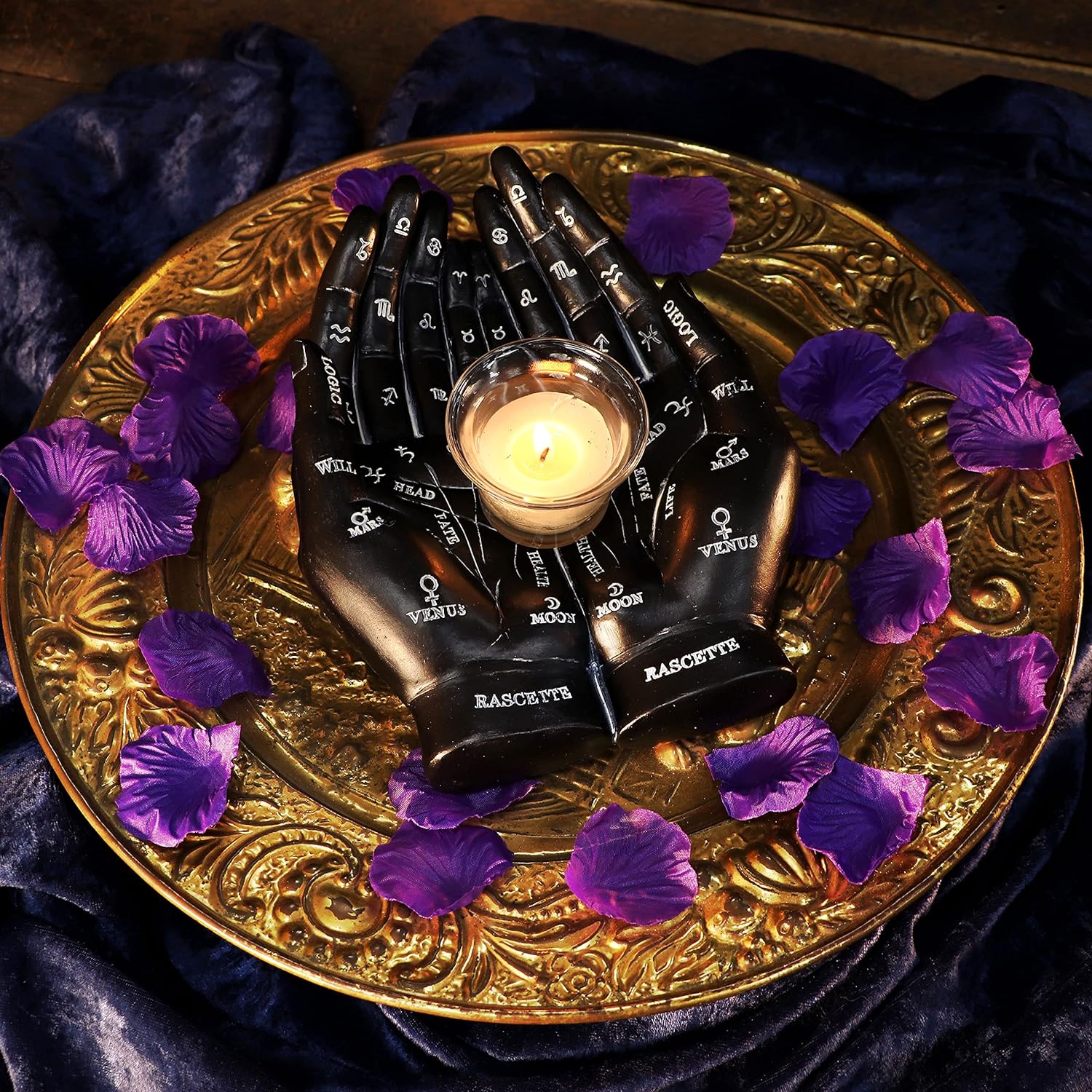 Nemesis Now Palmist's Guide Black Chiromancy Hands Candle Holder, 22.3cm