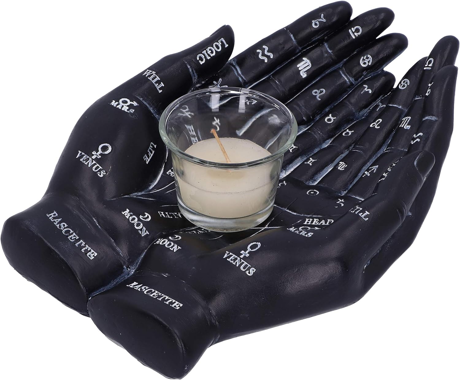 Nemesis Now Palmist's Guide Black Chiromancy Hands Candle Holder, 22.3cm