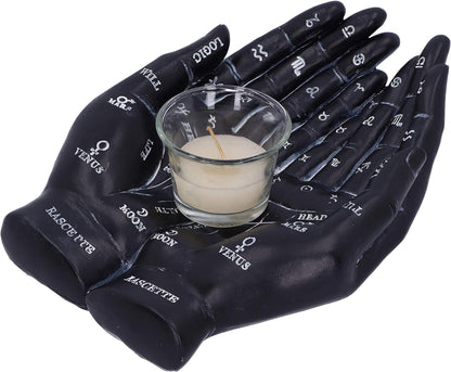 Nemesis Now Palmist's Guide Black Chiromancy Hands Candle Holder, 22.3cm