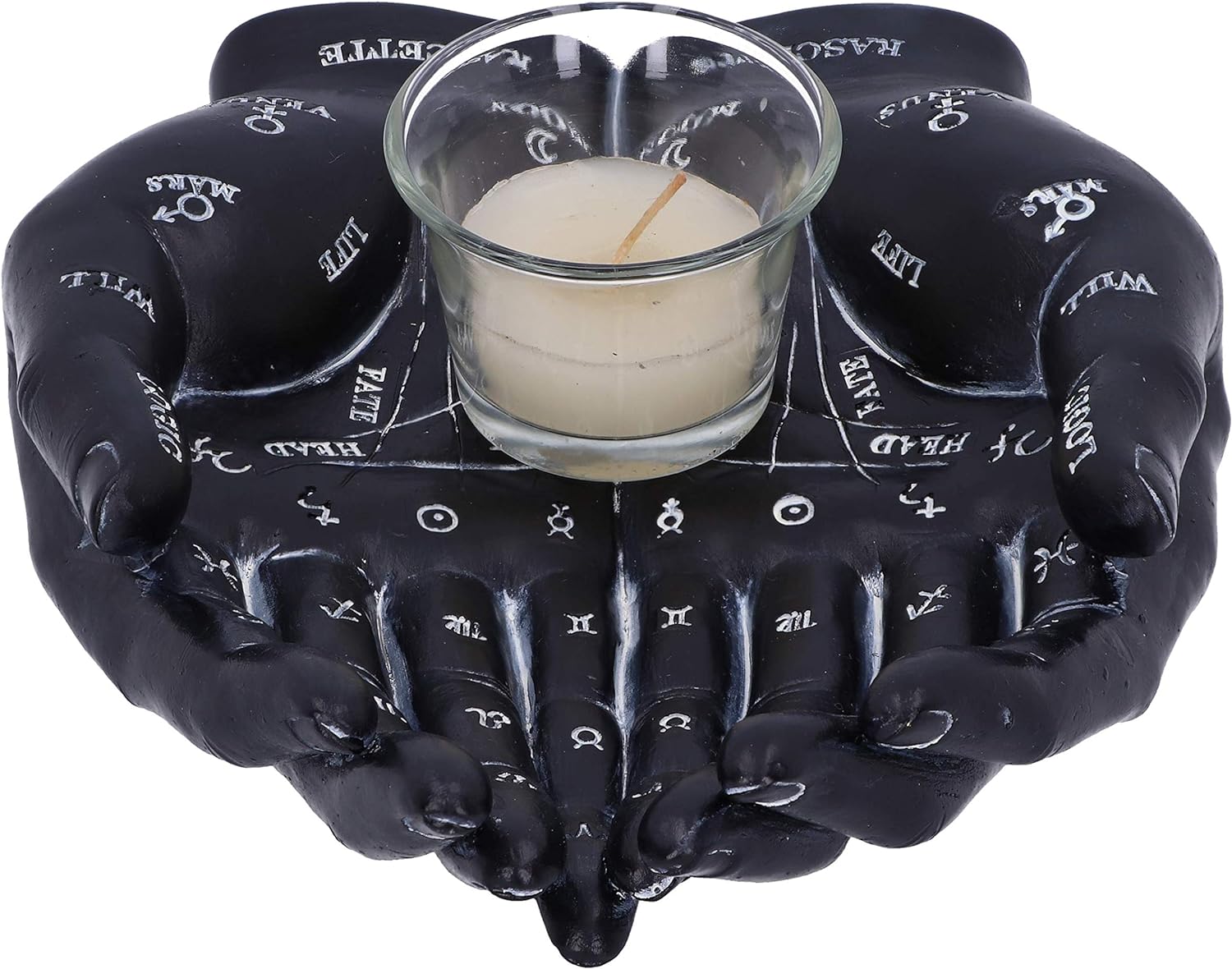 Nemesis Now Palmist's Guide Black Chiromancy Hands Candle Holder, 22.3cm