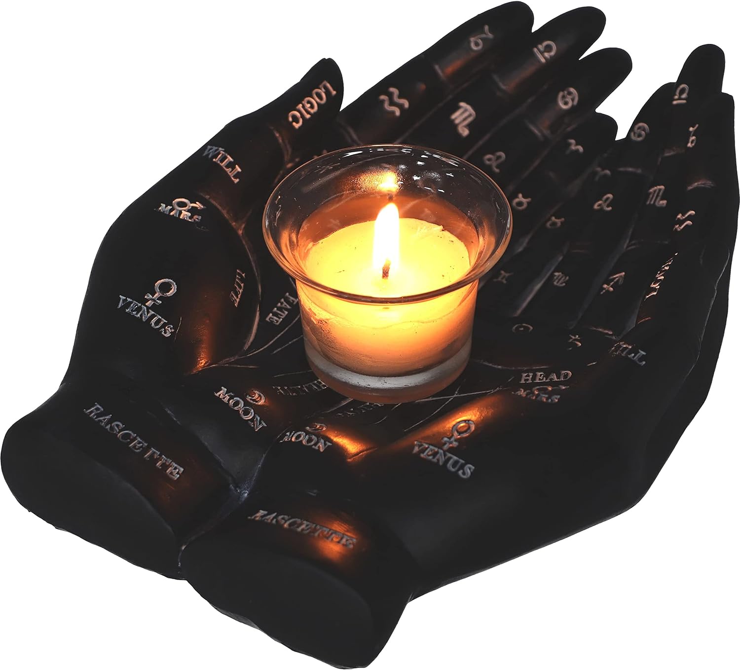 Nemesis Now Palmist's Guide Black Chiromancy Hands Candle Holder, 22.3cm