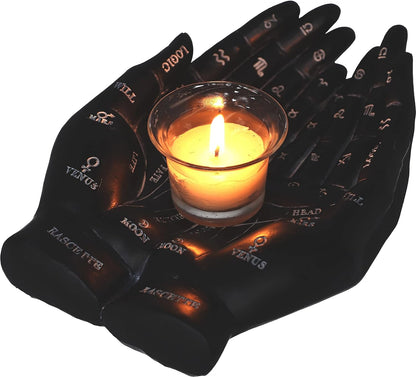 Nemesis Now Palmist's Guide Black Chiromancy Hands Candle Holder, 22.3cm