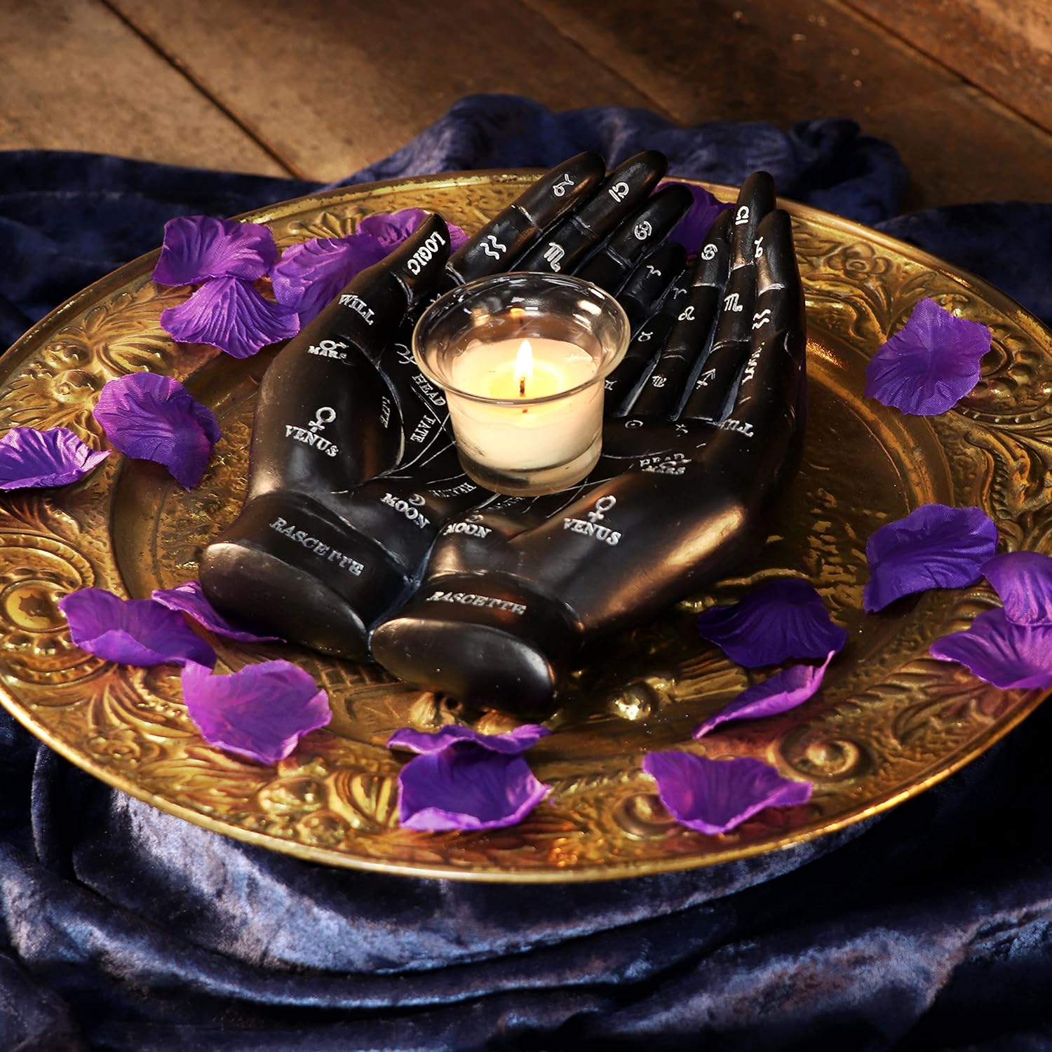 Nemesis Now Palmist's Guide Black Chiromancy Hands Candle Holder, 22.3cm