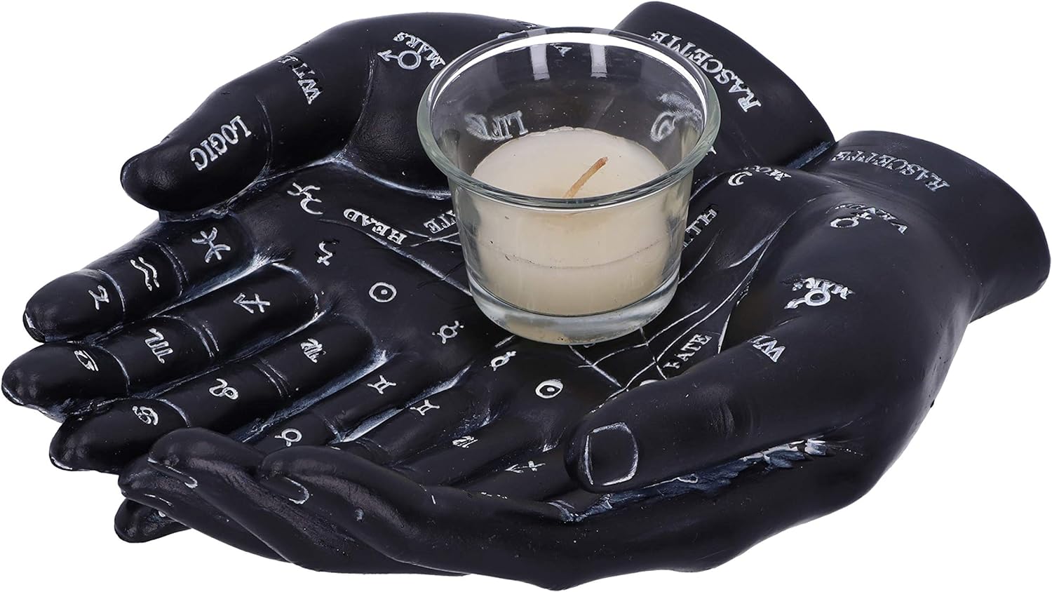 Nemesis Now Palmist's Guide Black Chiromancy Hands Candle Holder, 22.3cm