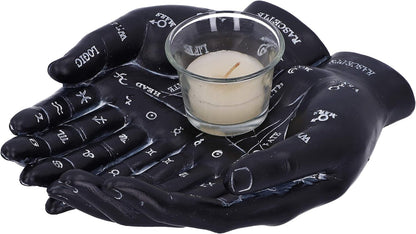 Nemesis Now Palmist's Guide Black Chiromancy Hands Candle Holder, 22.3cm