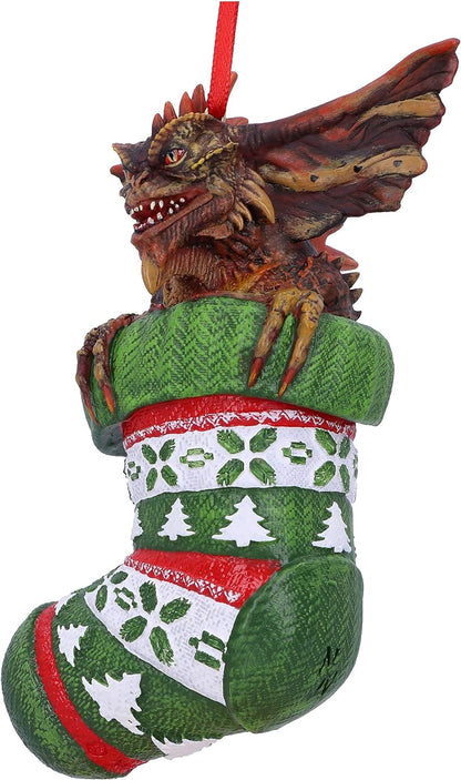 Nemesis Now Gremlins Mohawk in Stocking - Adorno Decorativo para Colgar (12 cm), Color Verde