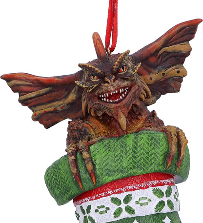 Nemesis Now Gremlins Mohawk in Stocking - Adorno Decorativo para Colgar (12 cm), Color Verde