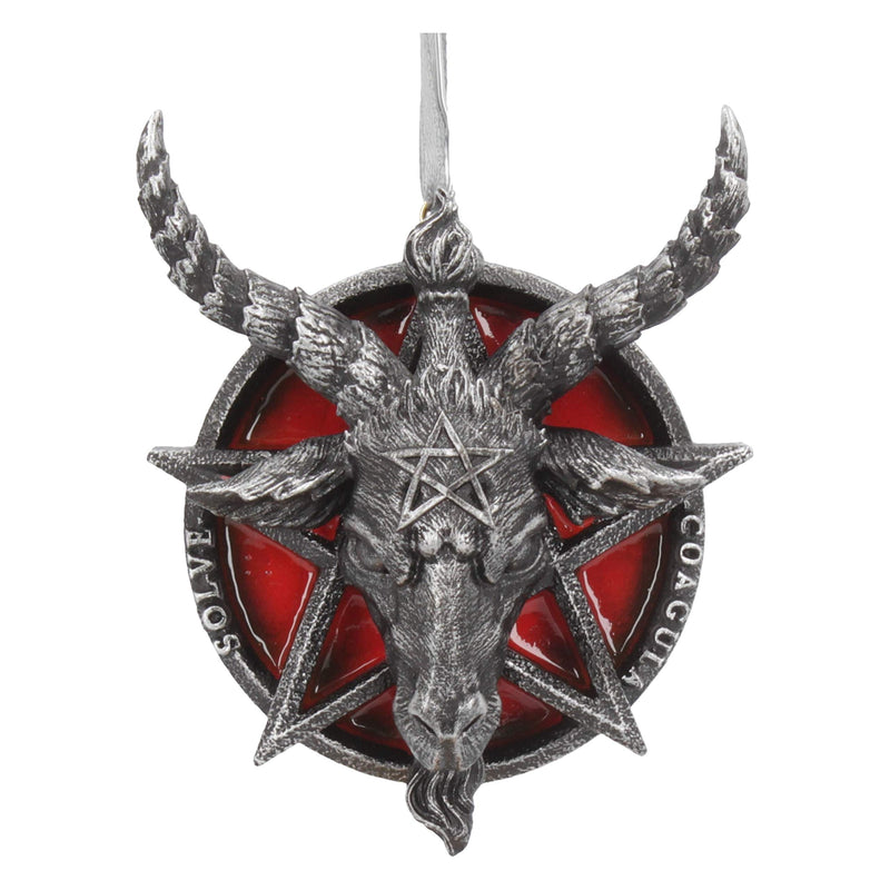 Nemesis Now Baphomet Head Red Pentagram Hanging Decorative Ornament 9.5cm, Resin, Black