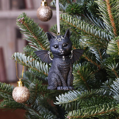 Nemesis Now Cult Cuties Malpuss Hanging Ornament 9.2cm, Resin, Black, Malpuss Winged Occult Cat Hanging Ornament, Bat Cat, Cast in the Finest Resin, Carefully Hand-Painted
