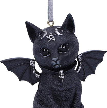 Nemesis Now Cult Cuties Malpuss Hanging Ornament 9.2cm, Resin, Black, Malpuss Winged Occult Cat Hanging Ornament, Bat Cat, Cast in the Finest Resin, Carefully Hand-Painted