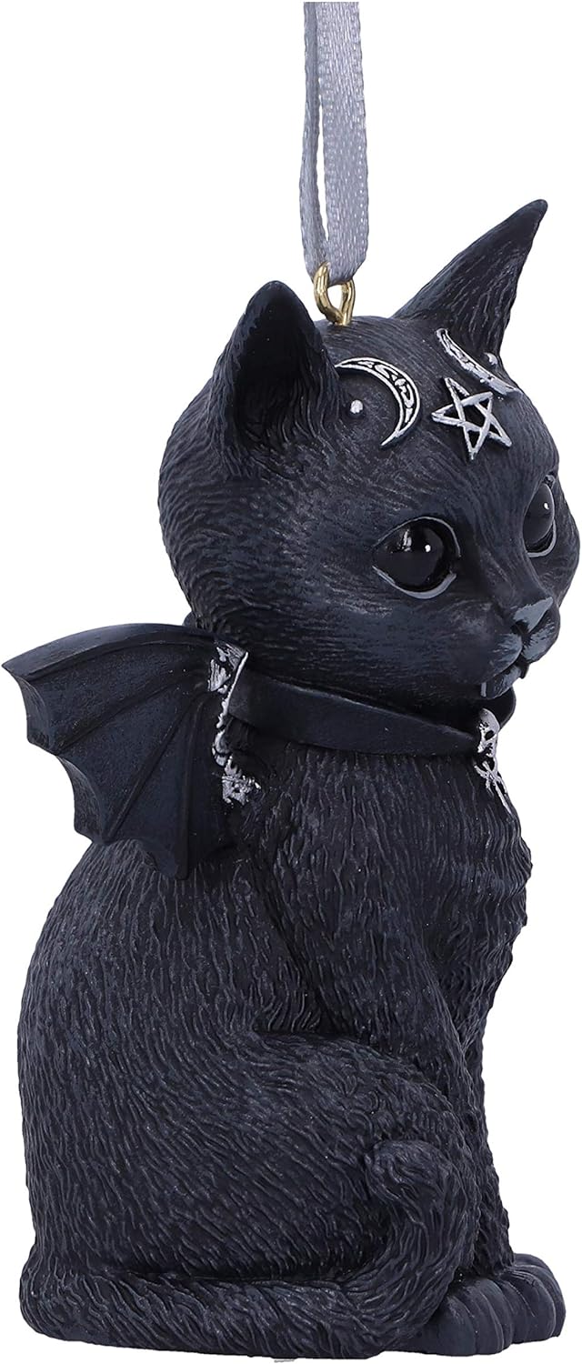 Nemesis Now Cult Cuties Malpuss Hanging Ornament 9.2cm, Resin, Black, Malpuss Winged Occult Cat Hanging Ornament, Bat Cat, Cast in the Finest Resin, Carefully Hand-Painted