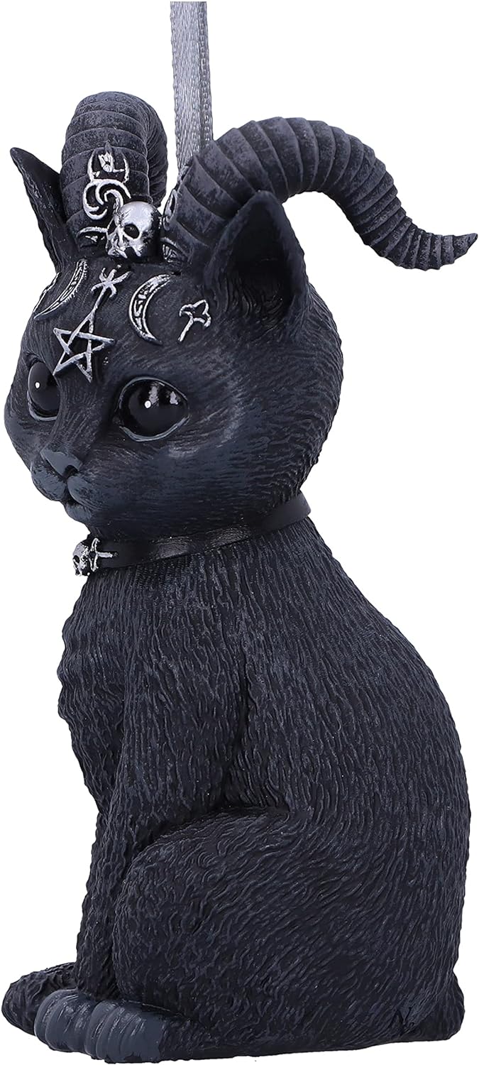 Nemesis Now Cult Cuties Pawzuph Hanging Ornament 10cm, Resin, Black, Scarily Adorable Horned Cat Hanging Ornament, Horned Cat, Cast in the Finest Resin, Expertly Hand-Painted