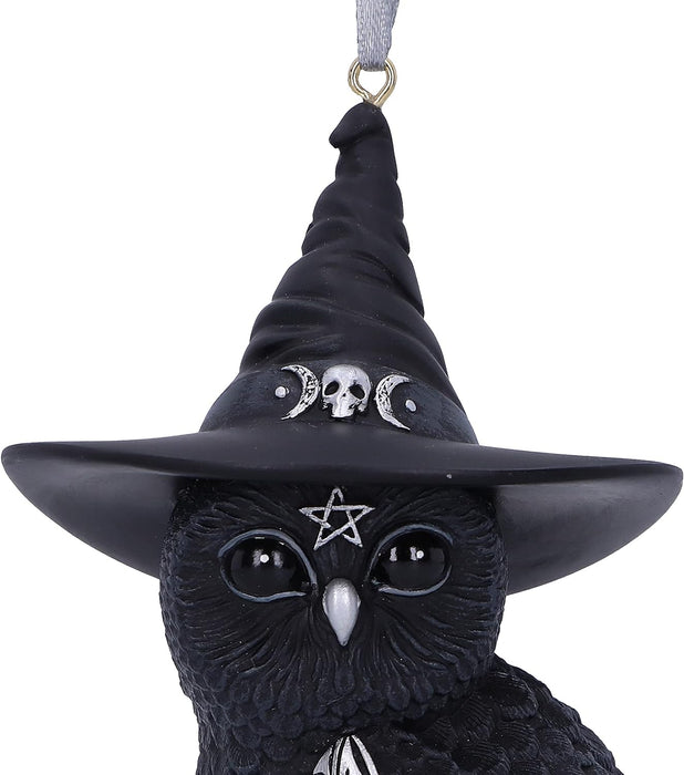 Nemesis Now Cult Cuties Owlocen Hanging Ornament 12cm, Resin, Black, Scarily Adorable Bewitching Cat Hanging Ornament, Witch Owl Hanging Ornament, Cast in the Finest Resin, Lovingly Hand-Painted