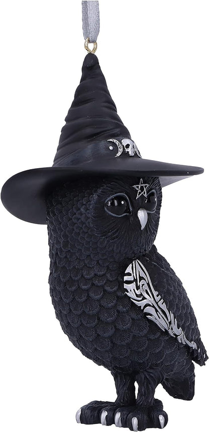 Nemesis Now Cult Cuties Owlocen Hanging Ornament 12cm, Resin, Black, Scarily Adorable Bewitching Cat Hanging Ornament, Witch Owl Hanging Ornament, Cast in the Finest Resin, Lovingly Hand-Painted
