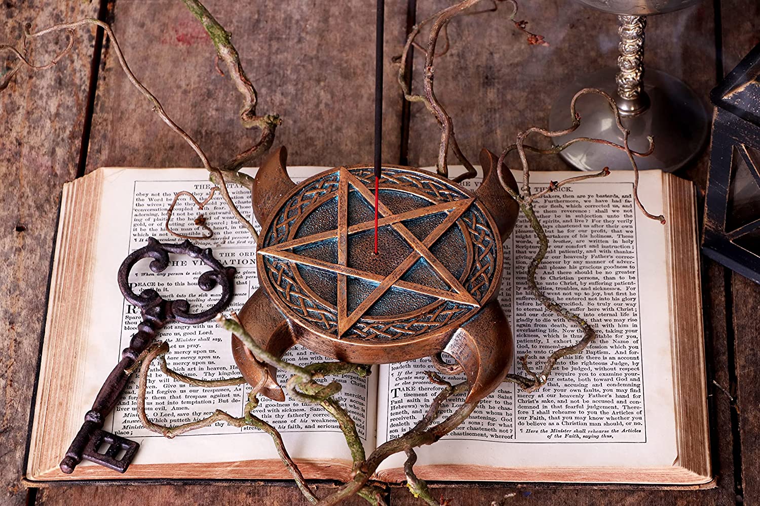 Bronze Triple Moon Pentacle Incense Burner 15.5Cm