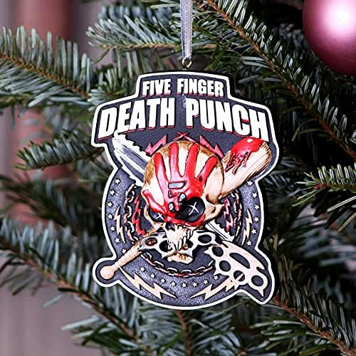 Nemesis Now Five Finger Death Punch - Decoración navideña Colgante de Resina de 9,5 cm, Color Rojo, con Licencia Oficial de Cinco Dedos, decoración de Navidad, Fundido en Resina, Pintado a Mano por