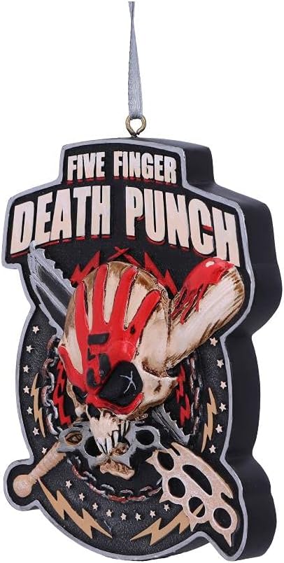 Nemesis Now Five Finger Death Punch - Decoración navideña Colgante de Resina de 9,5 cm, Color Rojo, con Licencia Oficial de Cinco Dedos, decoración de Navidad, Fundido en Resina, Pintado a Mano por