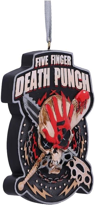 Nemesis Now Five Finger Death Punch - Decoración navideña Colgante de Resina de 9,5 cm, Color Rojo, con Licencia Oficial de Cinco Dedos, decoración de Navidad, Fundido en Resina, Pintado a Mano por