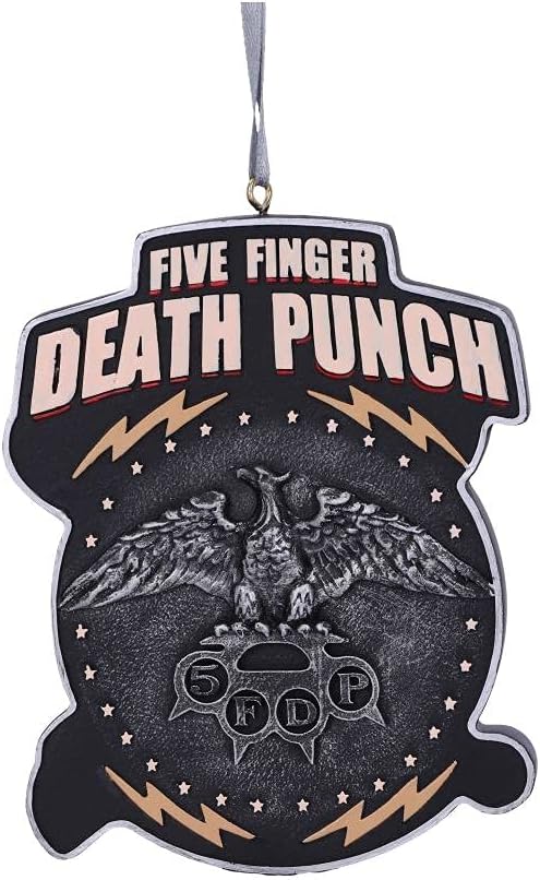 Nemesis Now Five Finger Death Punch - Decoración navideña Colgante de Resina de 9,5 cm, Color Rojo, con Licencia Oficial de Cinco Dedos, decoración de Navidad, Fundido en Resina, Pintado a Mano por